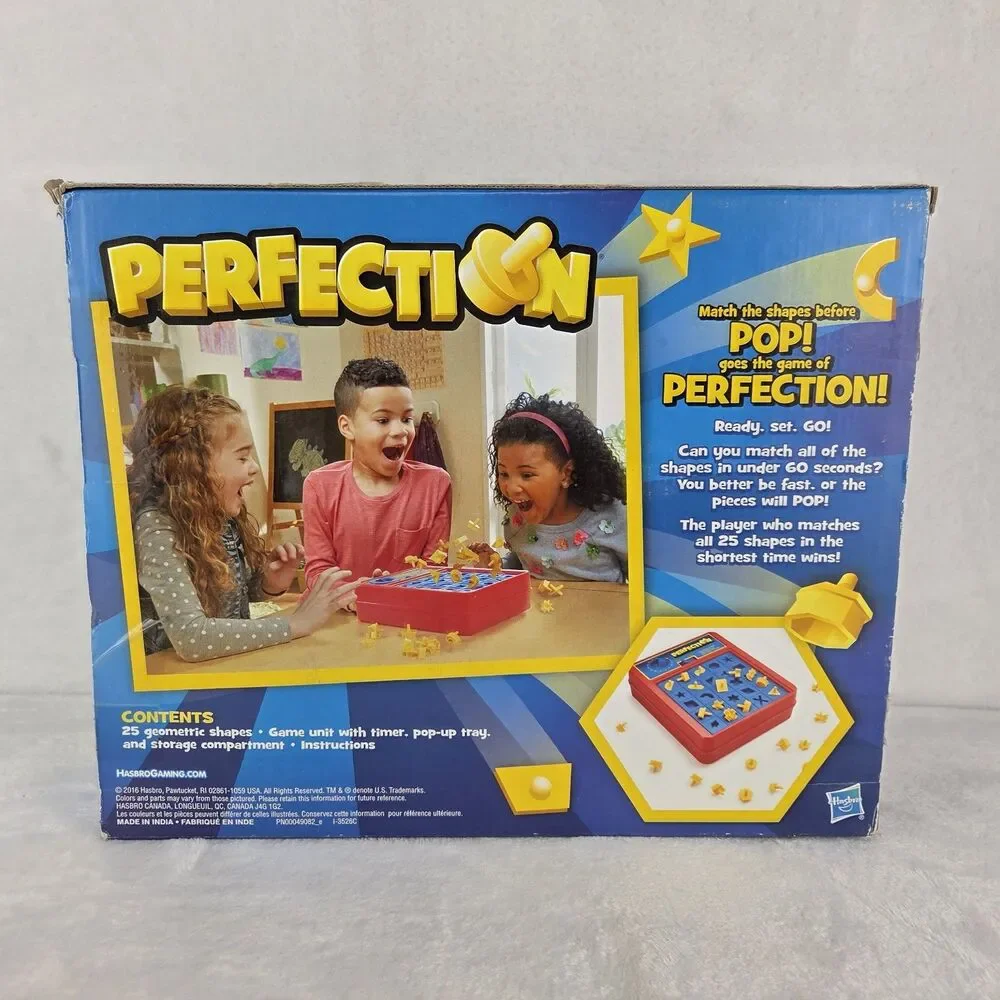 HASBRO Perfection Kids Board Game 2016 Complete 25 Shape Pieces Box Tested